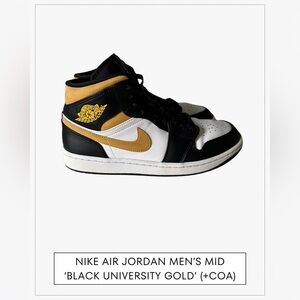 Nike Air Jordan 1 Men's Mid 'Black University Gold' Sneakers - Size 10 (+COA)